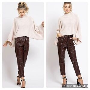 Bishop + Young Harper Plum Paperbag Faux Leather Pants NWT XS
